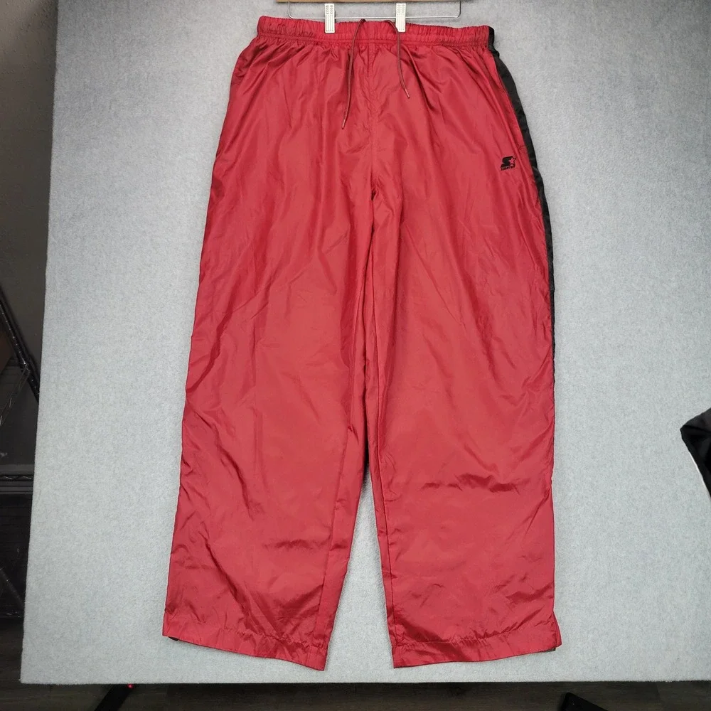 Starter Track Pants Mens L Grey Red Reversible Y2K Nylon Windbreaker Wide Leg